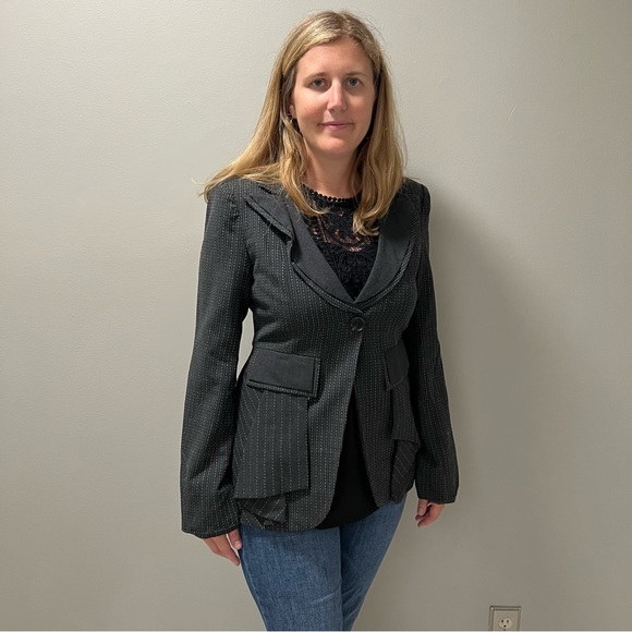 Nanette Lepore Gray Pin Stripe Single Button Blazer Jacket  10 - Picture 4 of 12